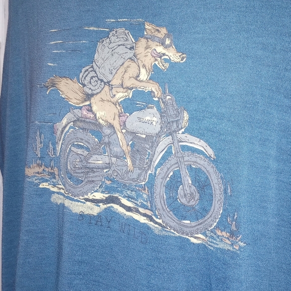 Lucky Brand Venice Burnout Men's Size XL Tee Stay Wild Wolf Motorcycle Desert - Picture 5 of 9